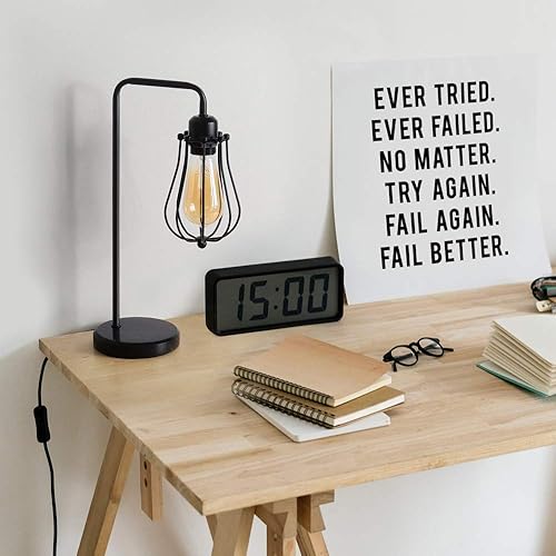 Miniatura 5 de HAITRAL Edison - Lámpara de mesa industrial vintage con base de mármol para dormitorio, sala de estar, habitación de invitados, oficina, negro (sin
