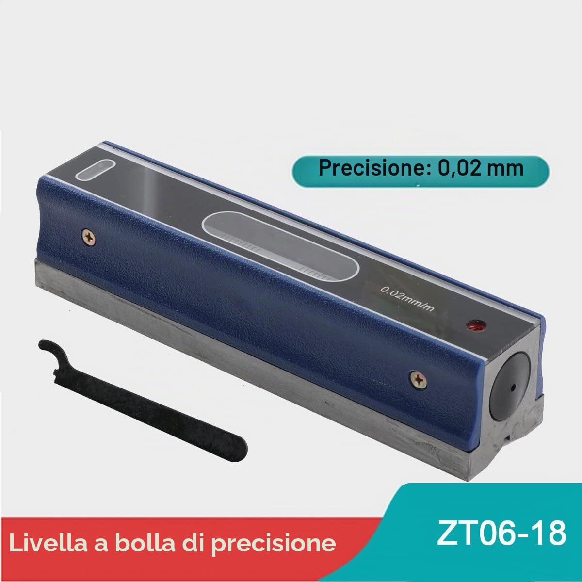 Livella a bolla di precisione per macchina, 200 mm, 0,02 mm/m | Livella ad alta precisione con valigetta in legno, strumento di misurazione di livello industriale per ingegneri