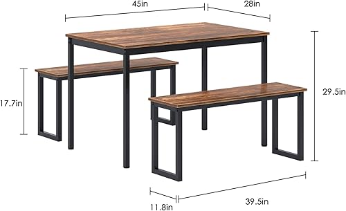Miniatura 7 de sogesfurniture Juego de mesa de cocina con 2 bancos, juego de mesa de comedor para 4, juego de 3 piezas de muebles de estilo industrial, cocina de