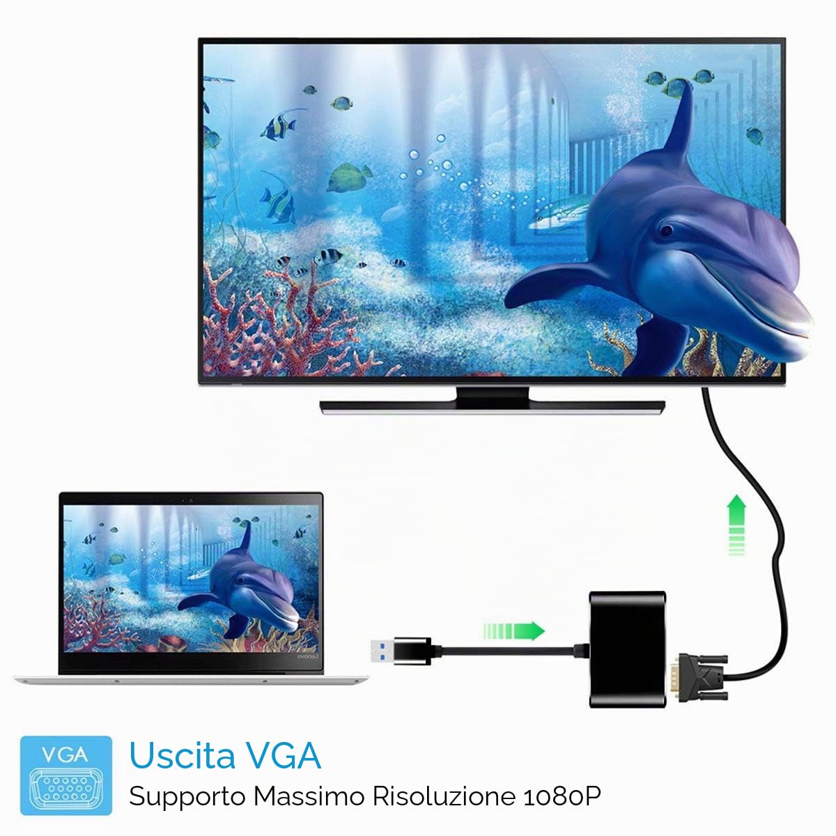 Cablecc Cavo adattatore da USB 3.0 e 2.0 a HDMI e VGA HDTV Scheda grafica esterna per Windows Macbook Laptop