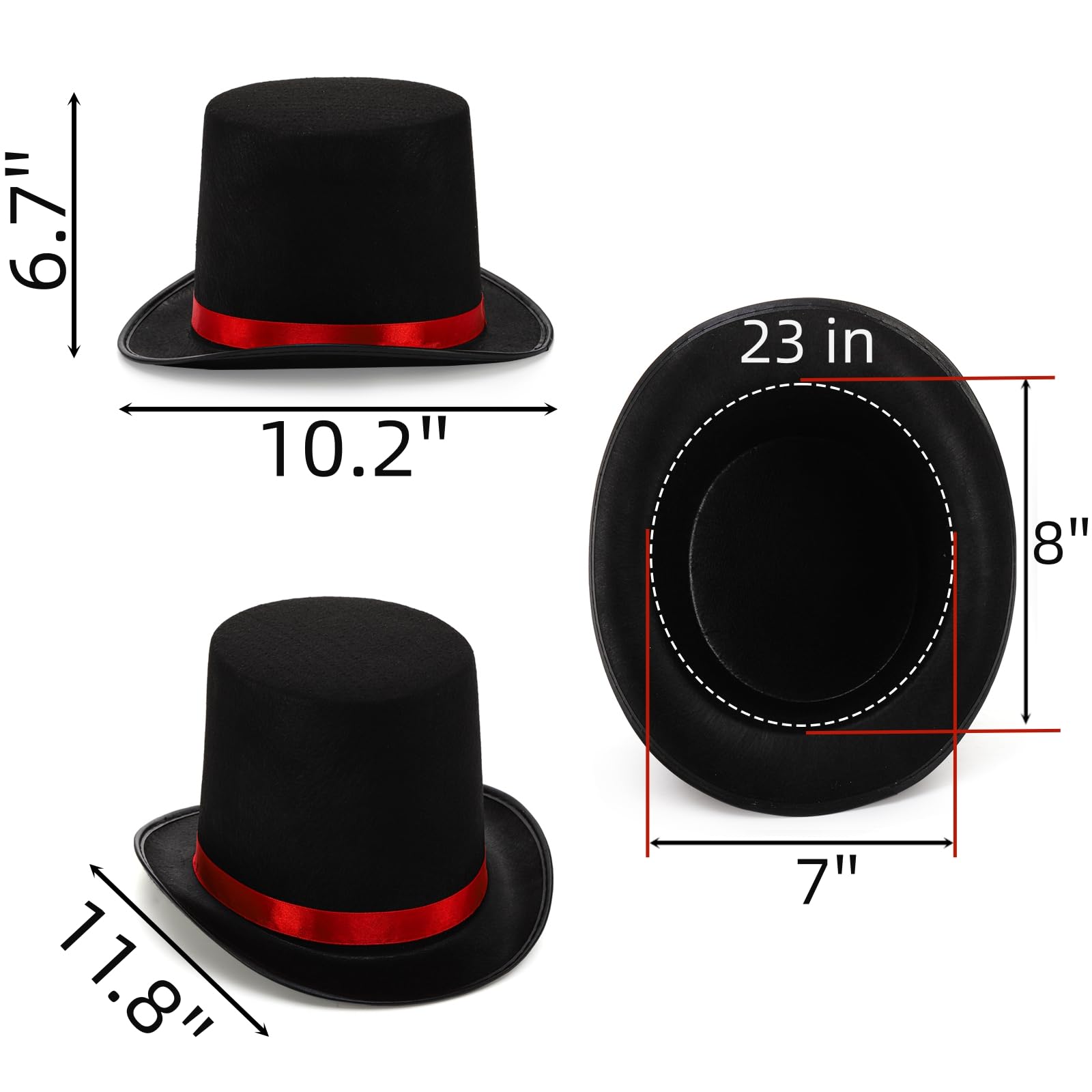Pumtus Black Felt, 2-Pack Unisex Tropical Top Magician & Formal mexican linearly Vibrant Band Hats - Cosplay & Halloween