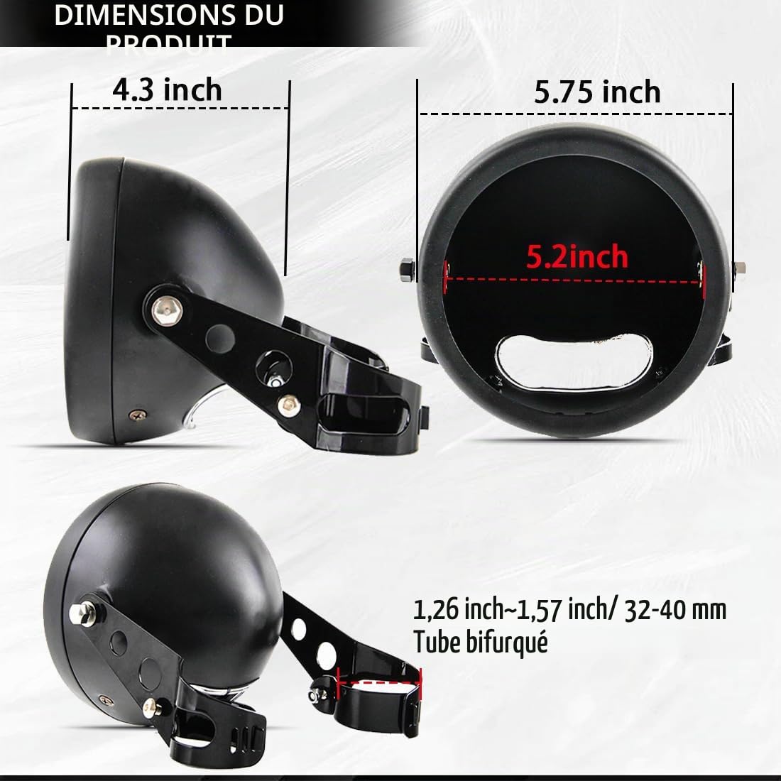 5 3/4 5.75 pouces Led phares logement seau compatible avec moto Harley-Davidson(noir)