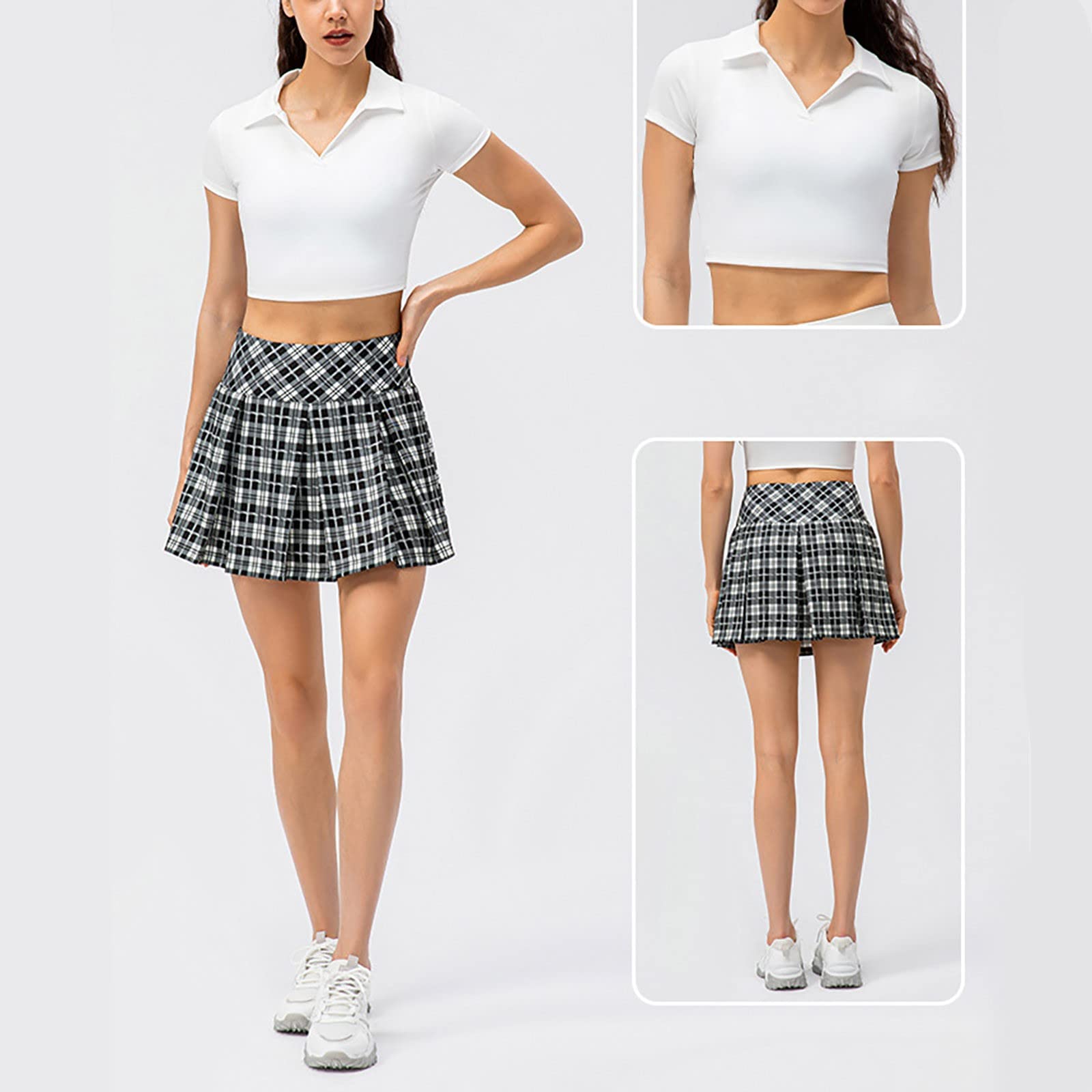 2026 Falda plisada para mujer con falda deportiva cómoda casual elástica a cuadros para correr al aire libre, culottes de tenis, culottes de yoga, falda plisada