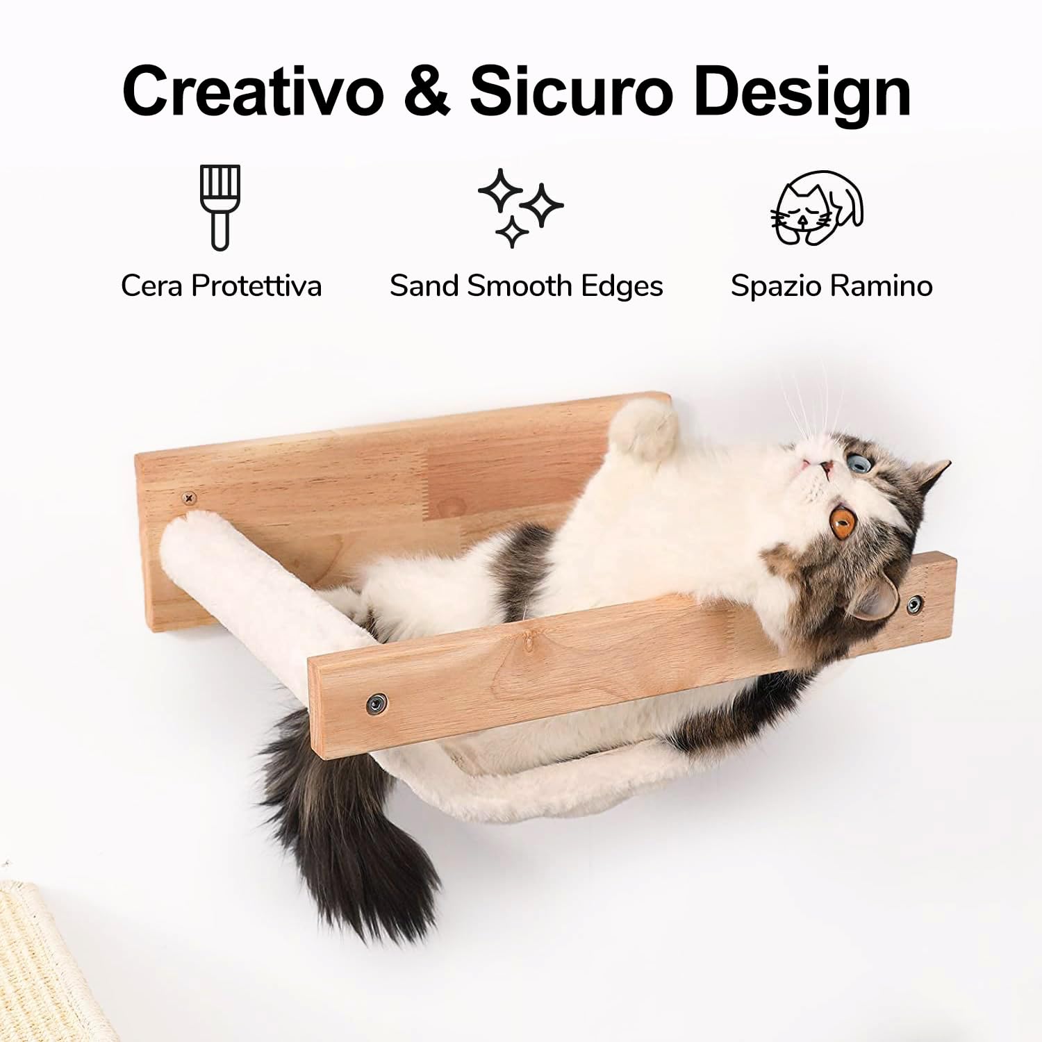 FUKUMARU Amaca a Parete Grande per Gatti - Letto e Tiragraffi Moderno, Mobili di Alta Qualità per Riposo, Supporta fino a 18 kg, Flanella Bianco
