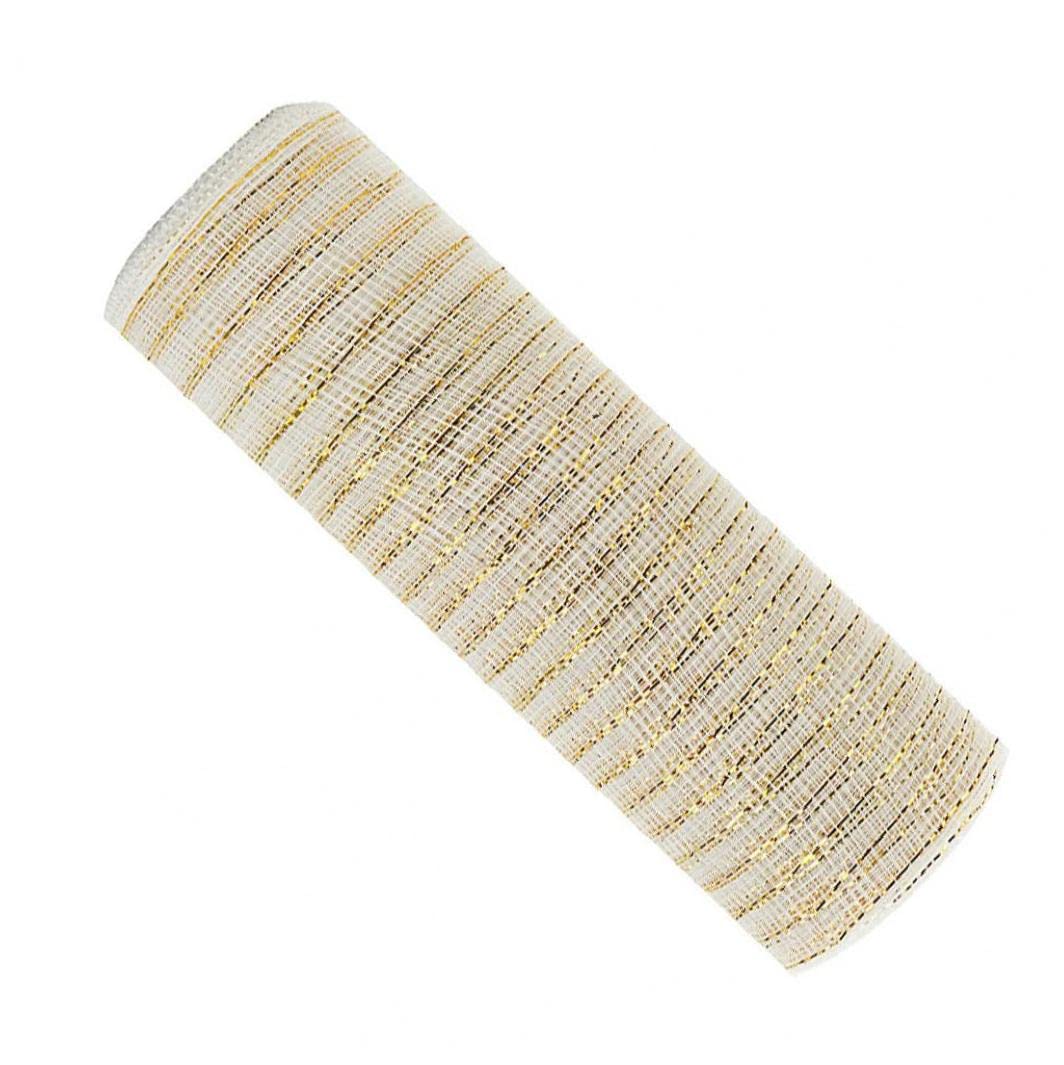 Poly Mesh Ribbon Metallic Foil Mesh Ribbon Plastic Gold Wire Mesh for Flower Packaging Wreaths Craft Home Decoration 10.24 X 360 Inch