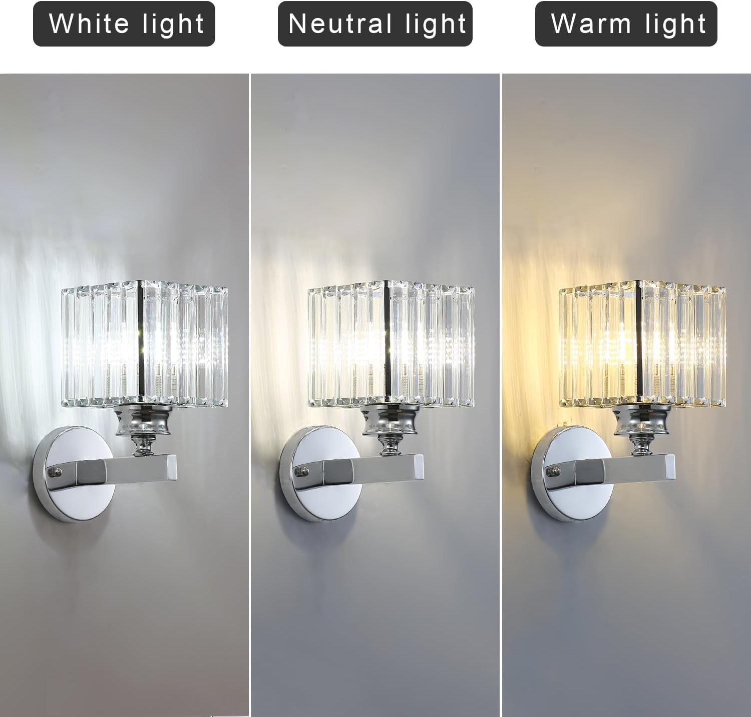 Set di 2 lampade da parete senza fili a batteria, dimmerabili, in cristallo, ricaricabili, per bagno e camera da letto