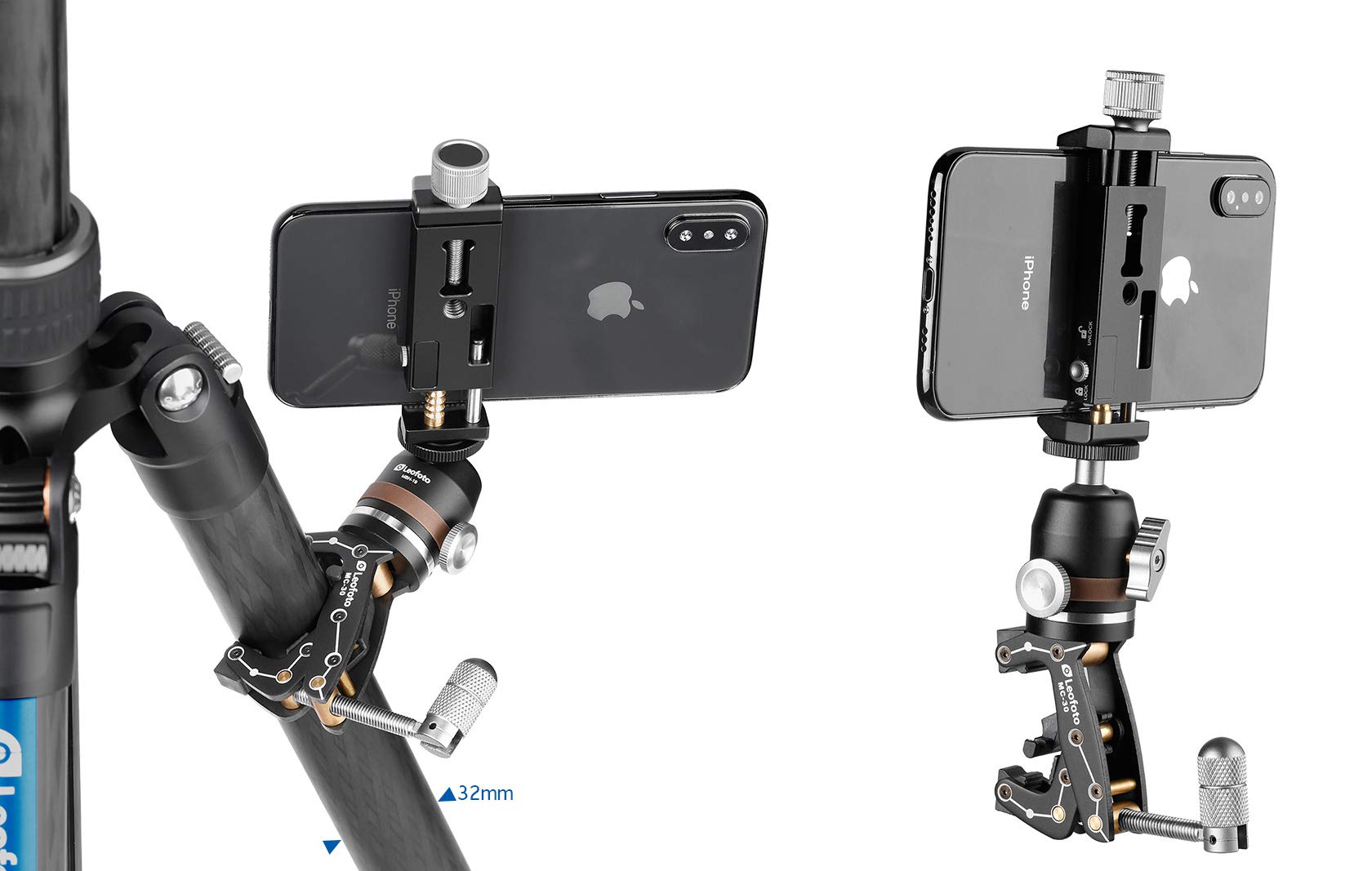 LEOFOTO Statyw MC-30 Kit (PC-90II, MBH-19, MC-30) zacisk, głowica kulowa i uchwyt na smartfon