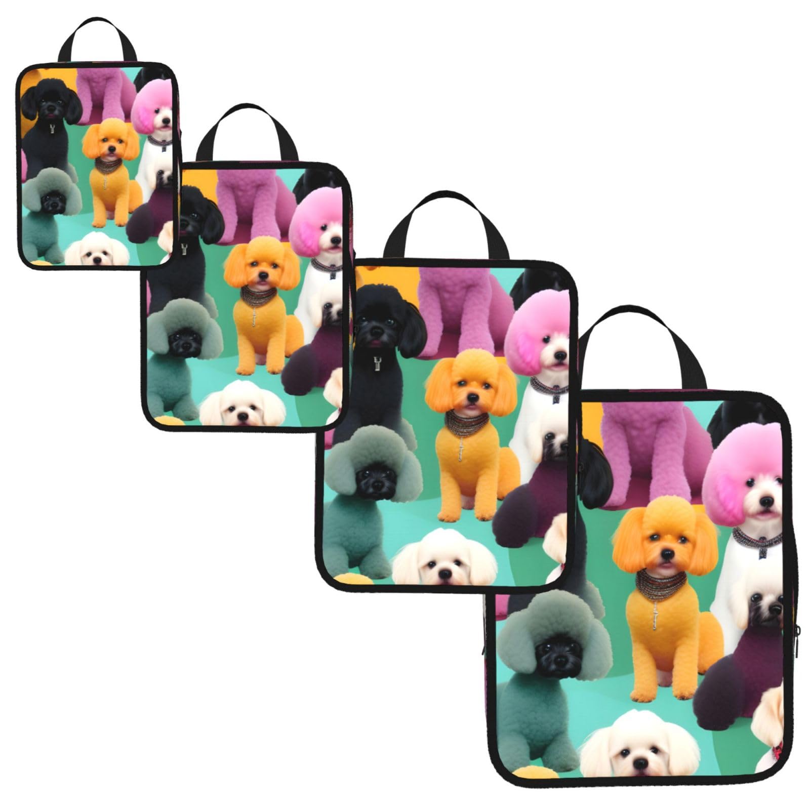 Poodles Dogs Print 4 Set Compression Packing Cubes for Suitcases,Expandable Storage Bag Organizers