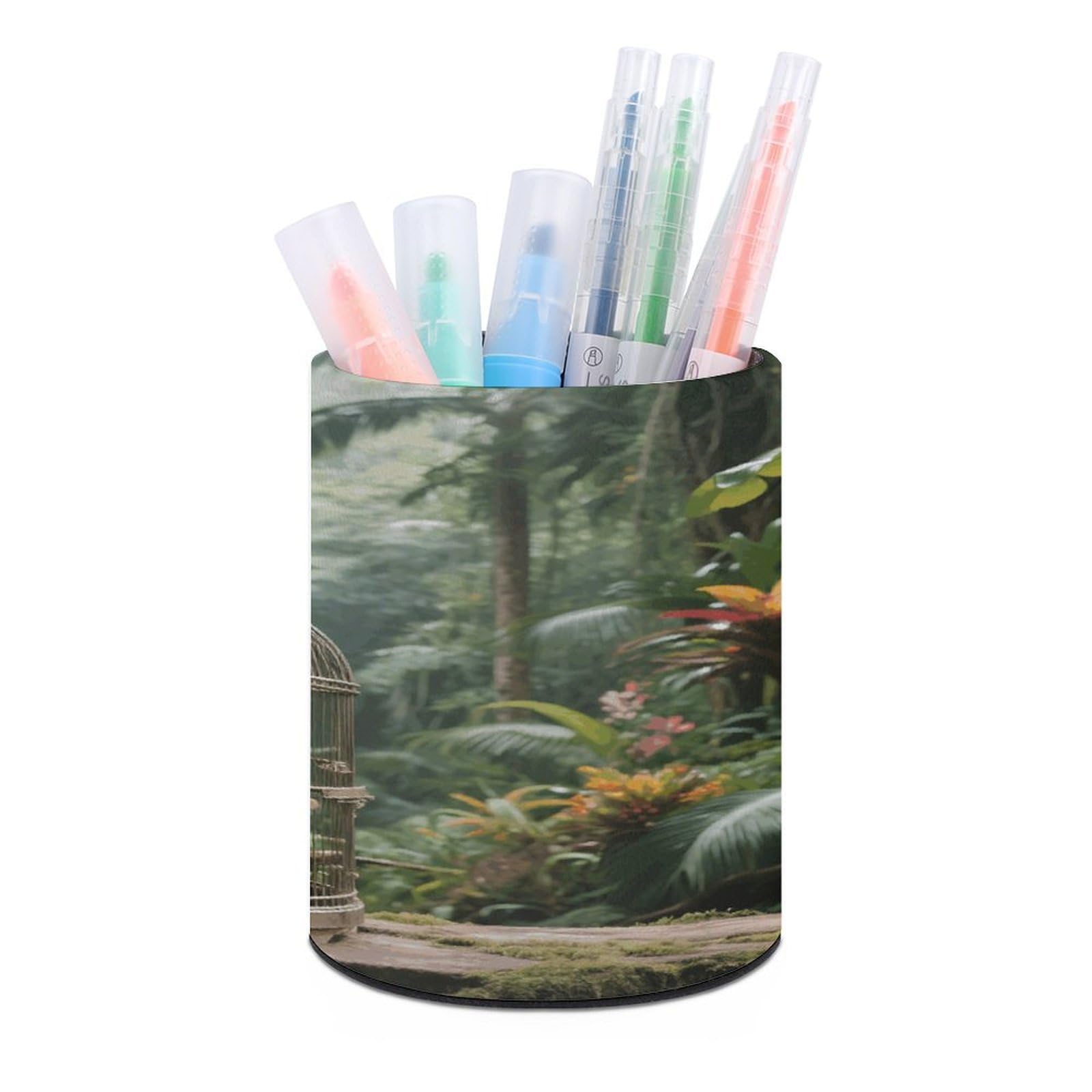 VstaDank Parrot in Rainforest Pen Holder for Desk Makeup Brush Holders Stylish Pen Cup Cute Pencil Cup Round Pencil Holder Decor Brush Scissor Holders for Multifunctional Office Supplies