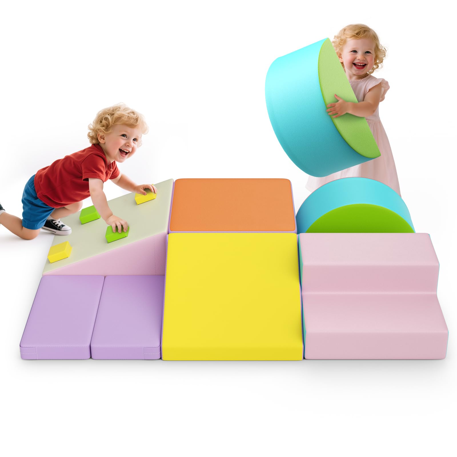 MINENICE Children's Foam Building Blocks, Large Foam Building Blocks, Indoor Climbing Blocks, Children's Climbing Frames (Blue & Pink Tunnel, 5 Pieces)