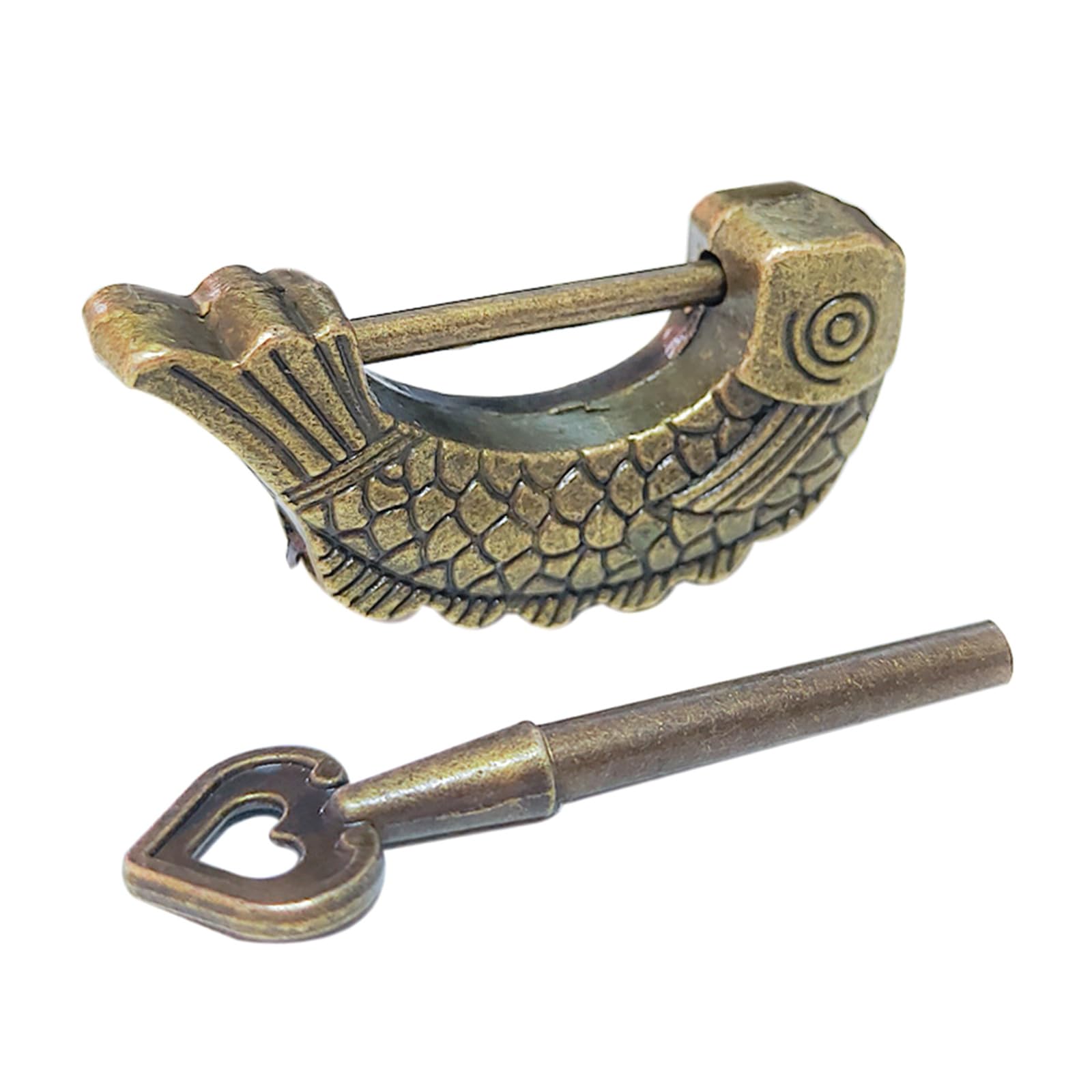 Yanwuwa Multicolor Shaped Retro Padlock Bronze Vintage Antique Fish Pattern Decorative For Jewelry Box & Wooden Suitcases Unique Fish