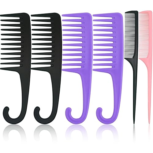 Juego de 6 peines de cola de rata, peine de dientes grandes y anchos, peines de ducha para cabello húmedo o seco, peines para desenredar rizos,