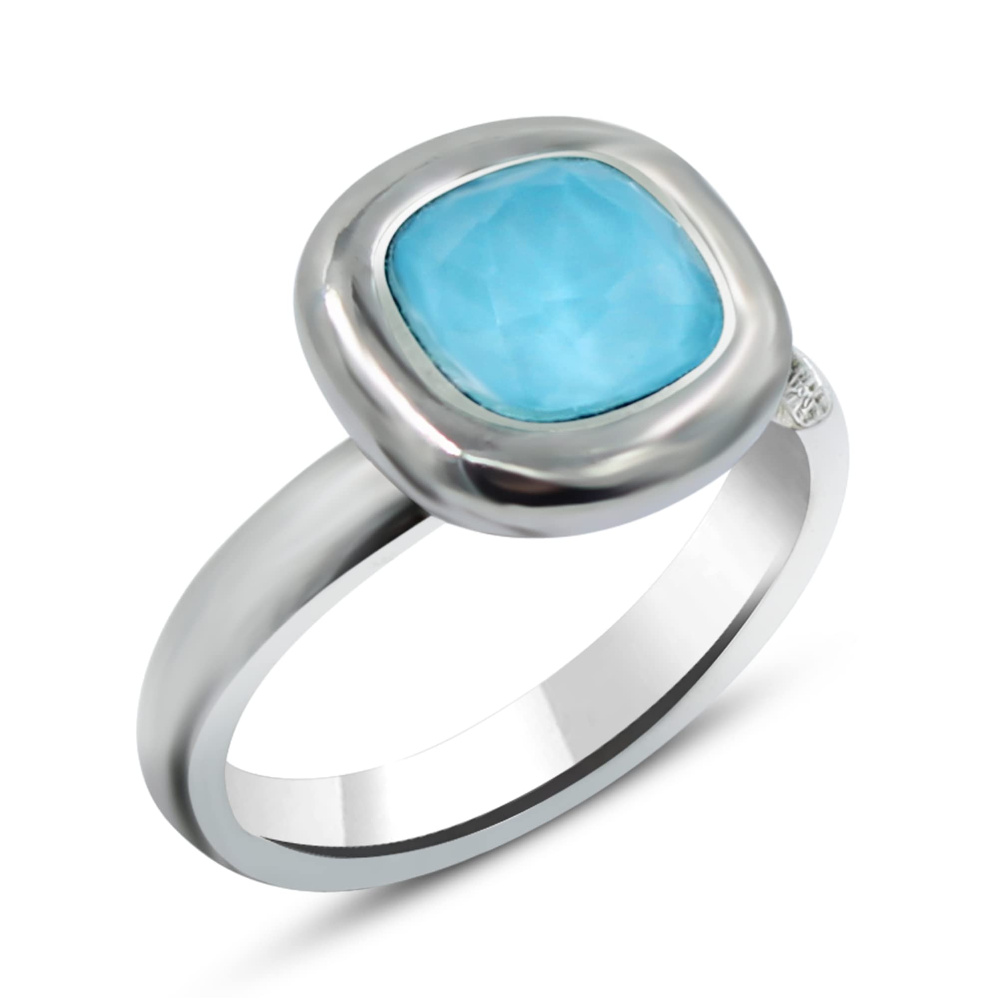Passo Anillo piedra azul turquesa mujer en plata. Este anillo Solien tiene un cristal tallado en acabado cerámico muy original, además de ser un modelo ajustable