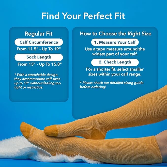 Image of Wellow Knee High Compression Socks for Men & Women, 18-25 mmHg, Bamboo Viscose, Swelling Relief