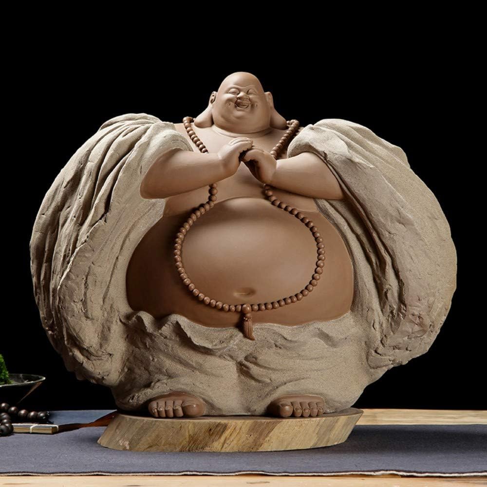 Big Laughing Buddha Statue For Good Luck Wealth And Happiness,Chinese Gray Ceramic Big Belly Standing Maitreya Figurine For Zen Meditation,Handmade Sculpture Ornamentfor Home Desk Decor