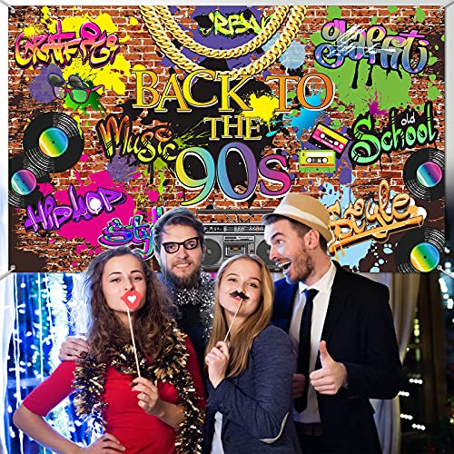 90s Backdrop for Party Decorations Hip Hop Graffiti Banner Back to the 90s Themed Party Decoration Brick Wall Retro Radio Photography Background for 90 Themed Birthday 6 x 3.6 ft by Tatuo - Image 6