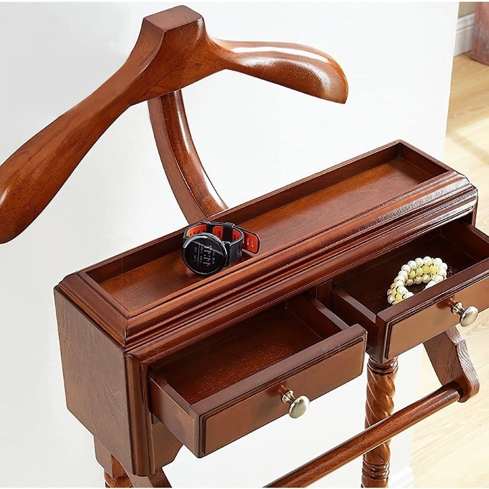 Wooden Valet Stand With Drawer - Contour Hanger & Trouser Bar For Suits & Office Organization