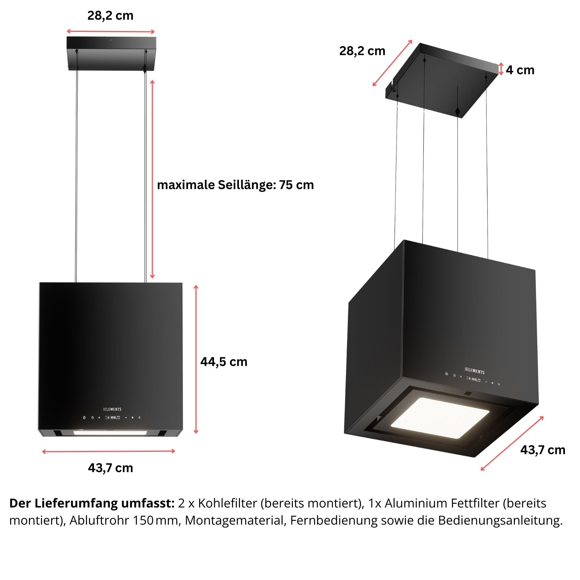 Inselhaube, dunstabzugshaube insel freihängend, Dunstabzugshaube mit 1000m³/h starke Saugleistung, Brushless-Motor, mit Fernbedienung, Touch-Gestensteuerung