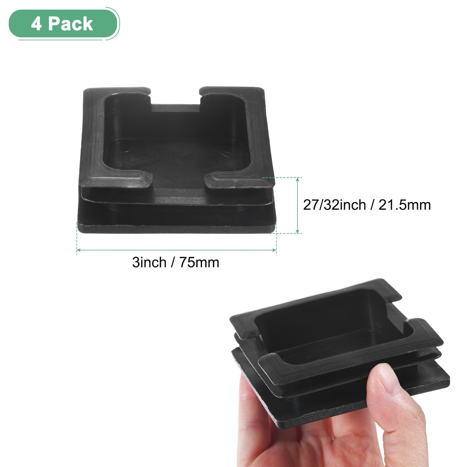 M METERXITY 4-Pack Tubing End Caps, 75 x 75mm Plastic Square Hole Plugs Inserts for Chair Leg/Bar Stool/Fitness Equipment - Image 3