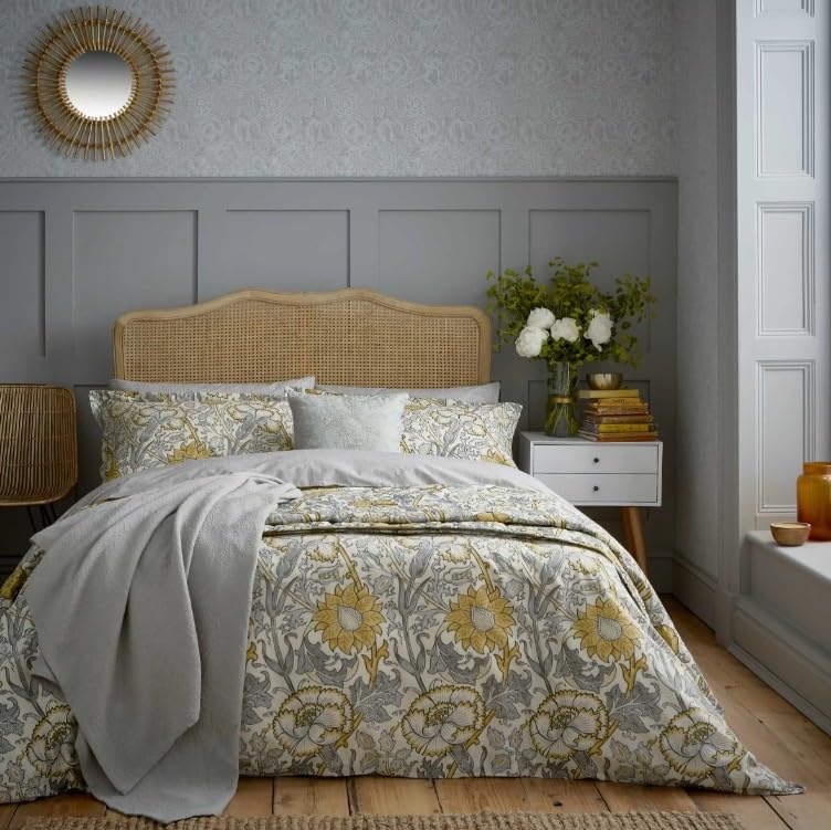 Morris & Co William Pink & Rose   Juego de funda de edredón para cama doble (200 x 200 cm), color gris