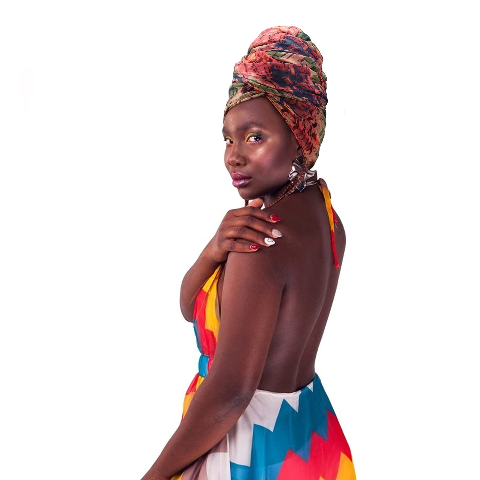 5 paquetes de vendas anudadas para mujeres con turbante africano preanudado Beanie Headwraps, talla única , Paquete de 2: turbante bufanda con estampado de flores 3