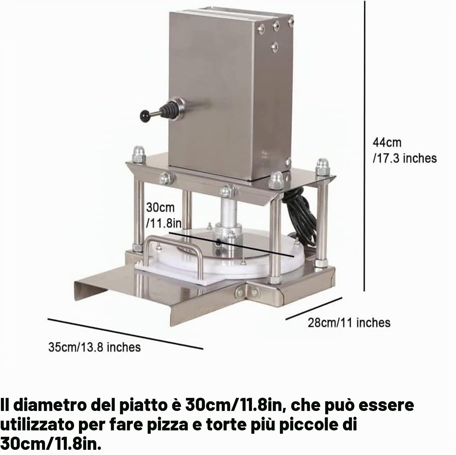 Macchina Elettrica Stendi-Impasto Pizza 22/25/30 cm - Pressa Professionale in Acciaio Inox per Casa/Ristoranti/Pasticcerie