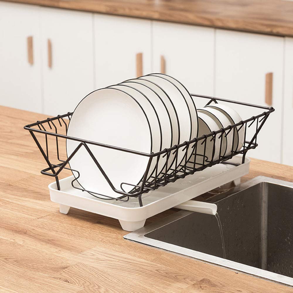 Scolapiatti a Singolo Strato per lavello, Contenitore per Piatti e Bacchette, ripiano da Cucina Multifunzione, Bianco/Verde/Bianco e Nero (A)