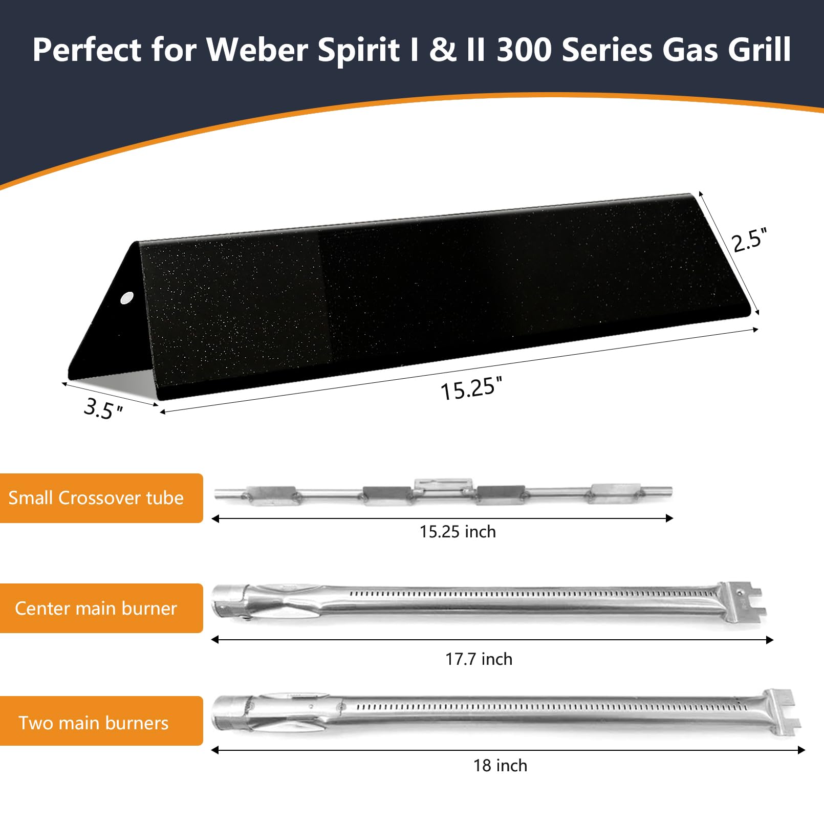 7636 Barras Flavorizer y 69787 Tubo quemador de acero inoxidable para Weber Spirit I & II 300 Series, Spirit E310 E320 E330 S310 S320 S330 (con controles montados frontales)
