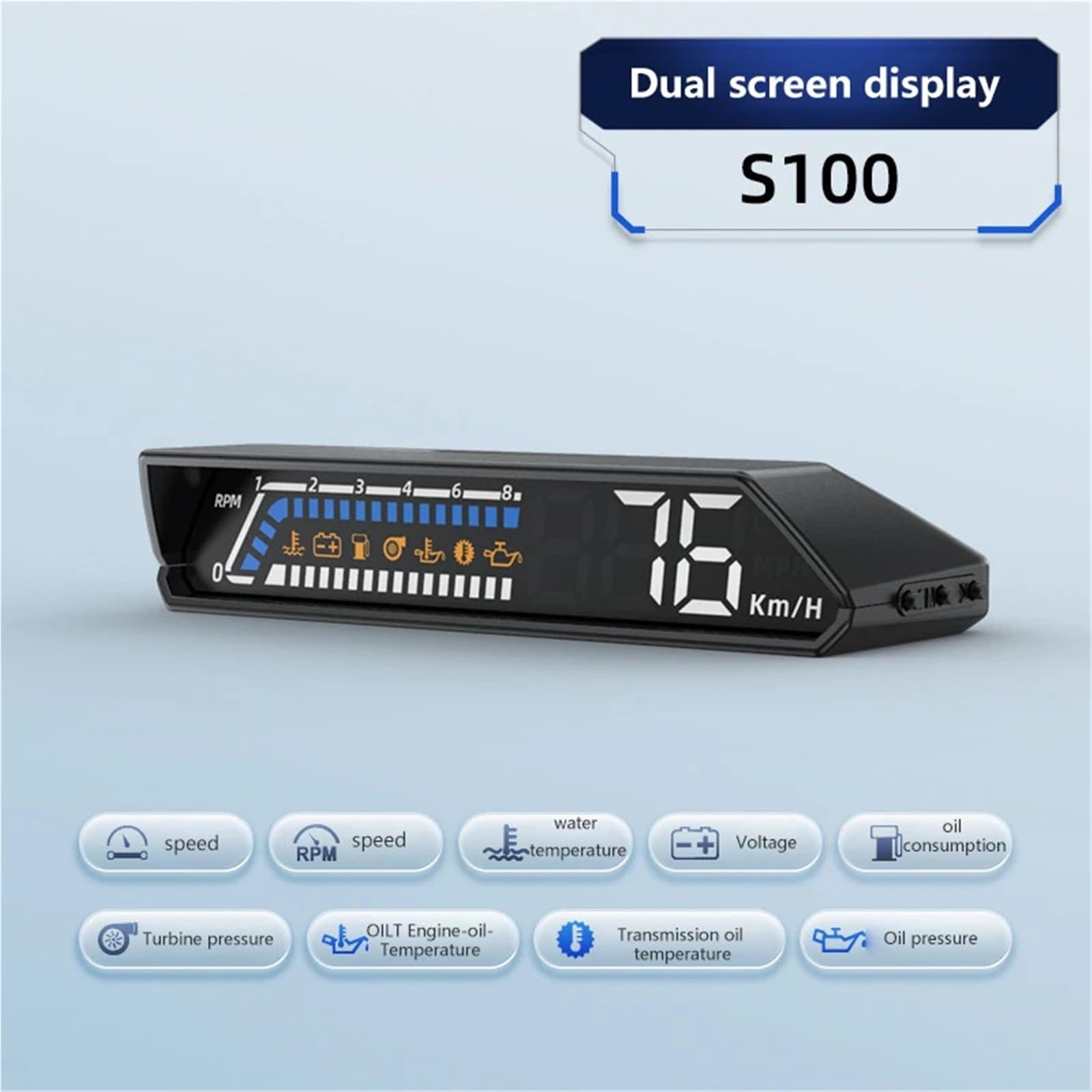 Dual Screen Car Speedometer Digital HUD ODB Driving Windshield Projector Voltage Head Up Display For Truck Vehicles(Style1 A2)