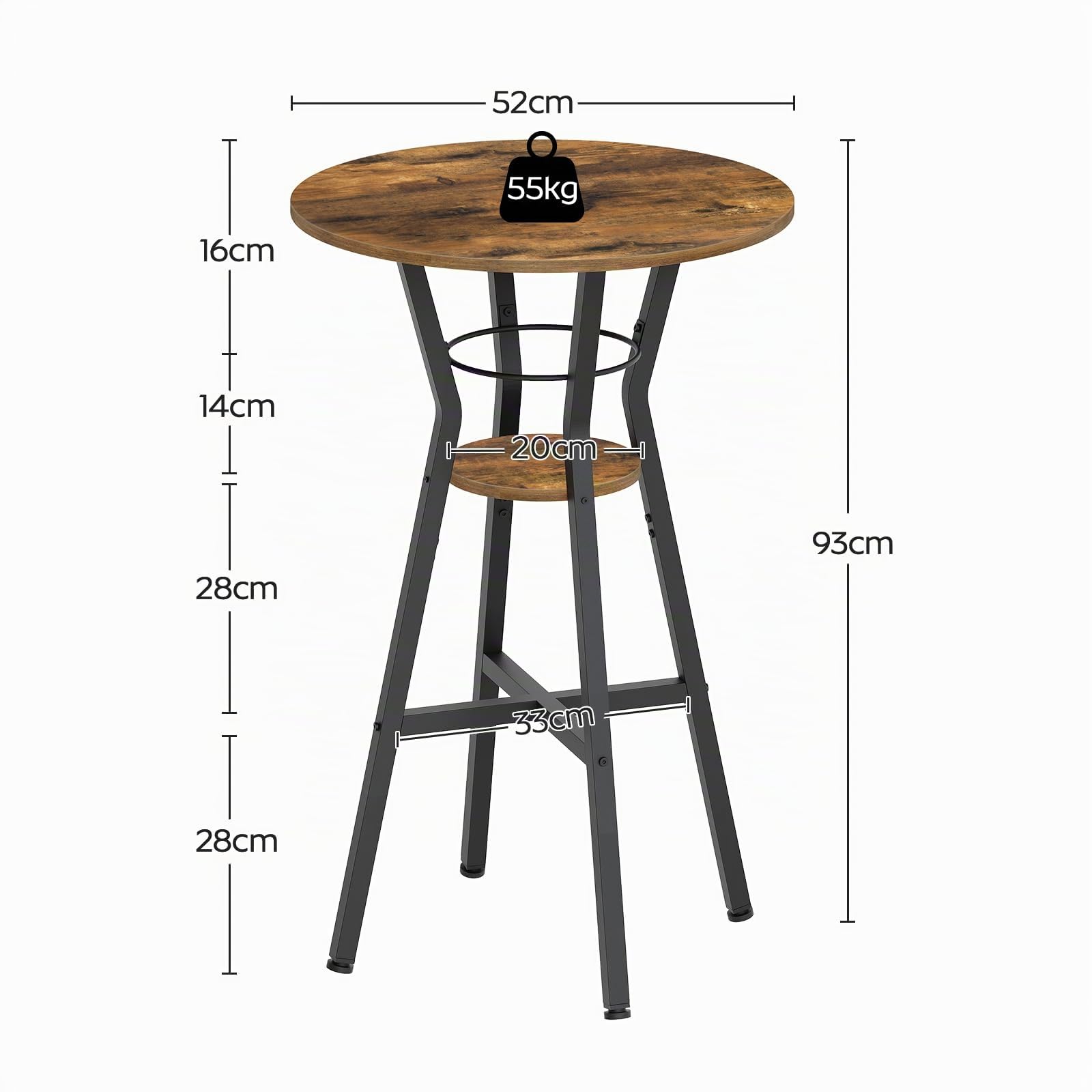 YATINEY Tavolo da Bar, Tavolo Bistrot Rotondo Alto a 2 Livelli, Tavolino Alto per Casa, Ideale per Cucina, Soggiorno, Sala Riunioni, Bar, Marrone Vintage e Nero XBT03BR