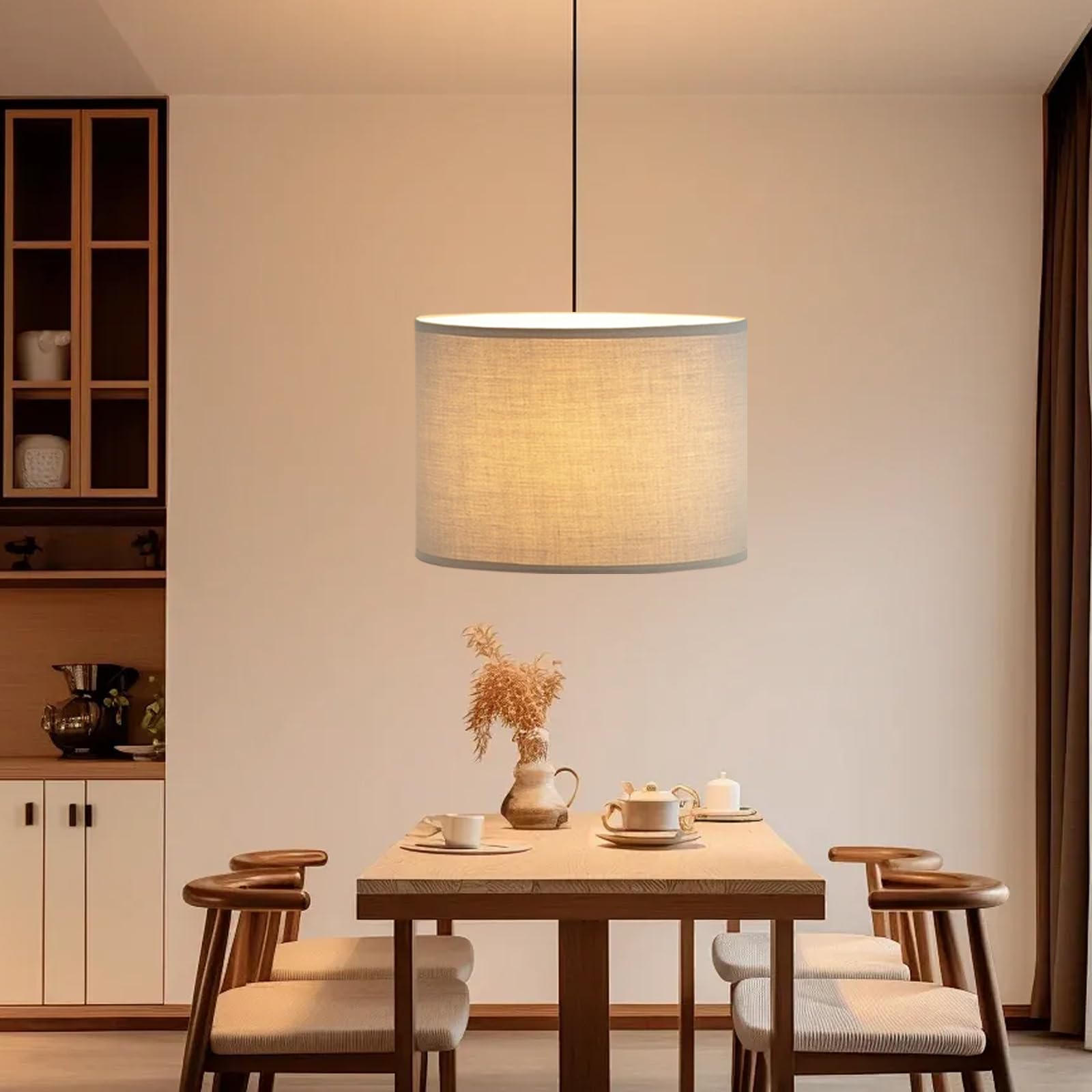 Stoff Lampenschirm aus Leinen | Handgefertigter Lampenschirm für Stehlampe, Hängelampe & Tischlampe | E27-Fassung | Blendfreies Licht Lampshade | Ø30cm x H20cm (Grau)