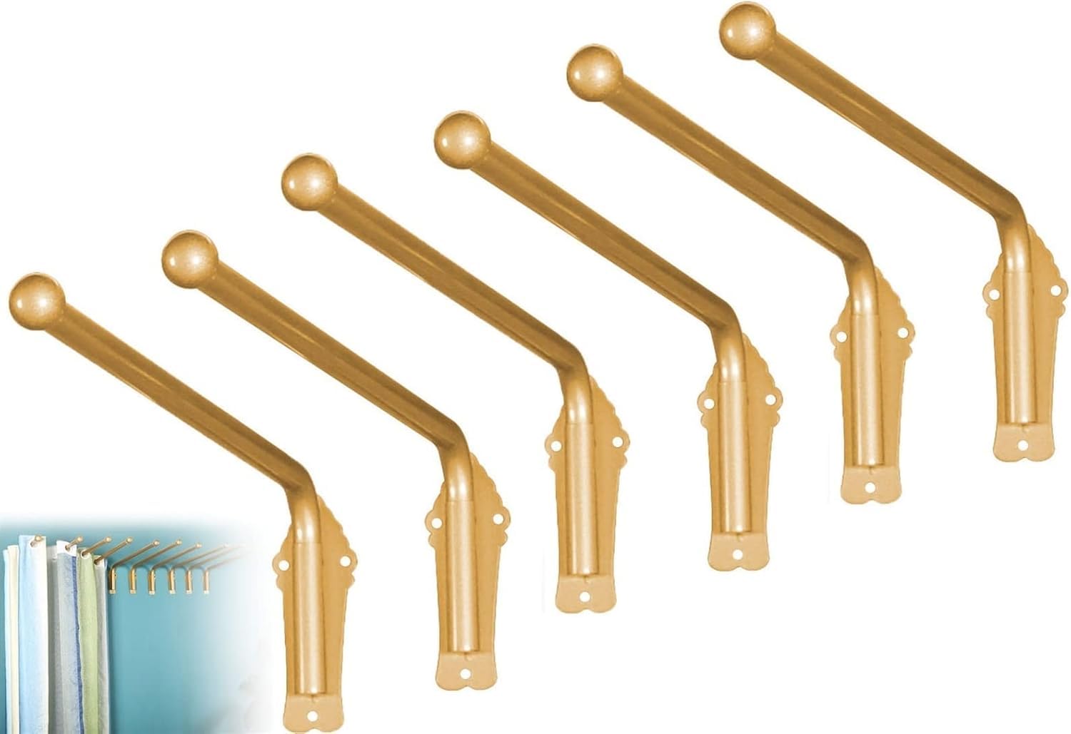 JNTFNE Swing Arm Window Curtain Rod, Heavy Duty Rod With Finials, Portiere For Side Panels Display Stand Drapery Door Rail A(Size:70cm,Color:Gold 6 Pcs)