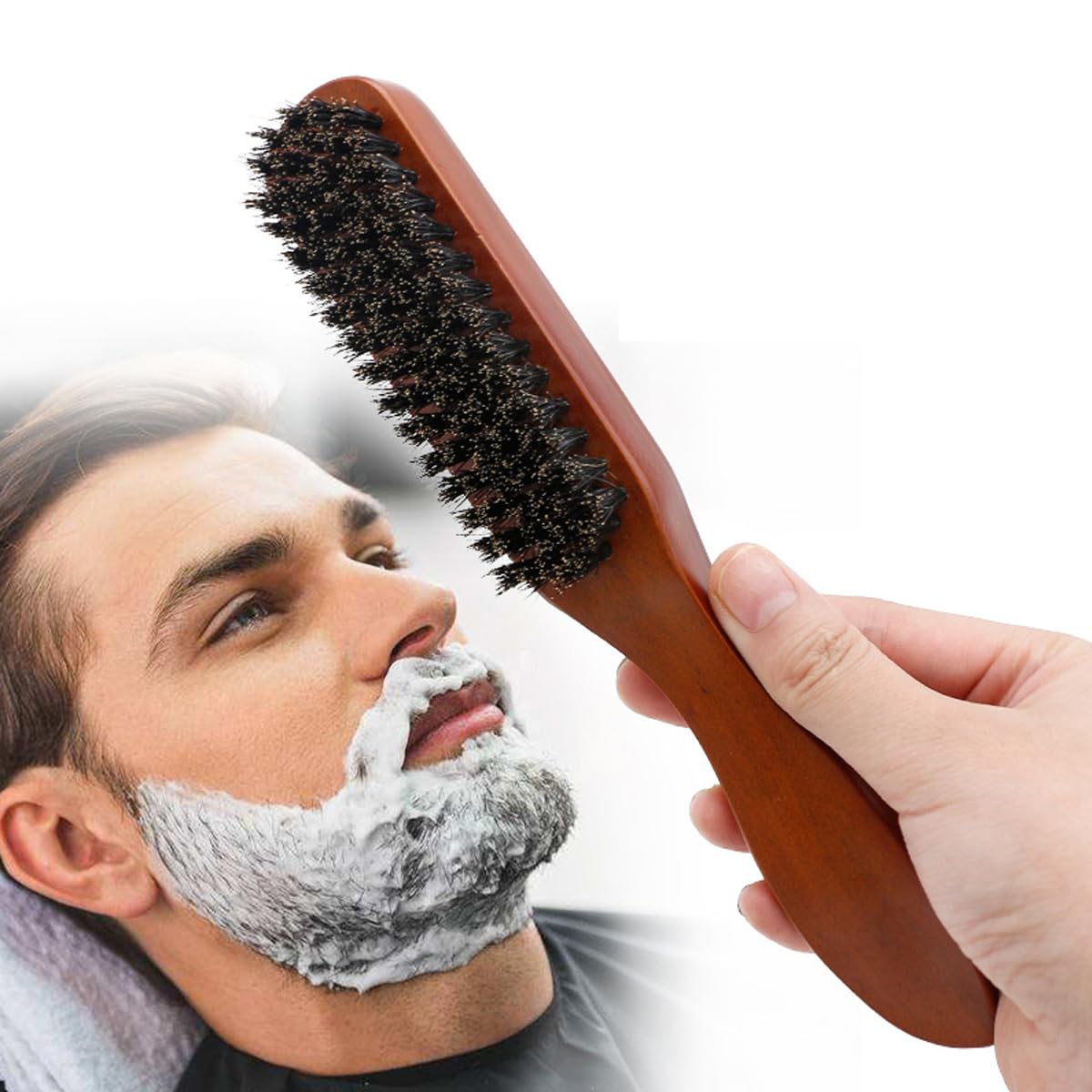 Amuer Beard Brush,Wooden Extra Soft Hair Professional Beard Brush Hairbrush Shaving Brushes Beard Grooming Styling Brush for Daily Care,Shine Shoes Brush Cleaning Leather Shoes Boots Care Brushes
