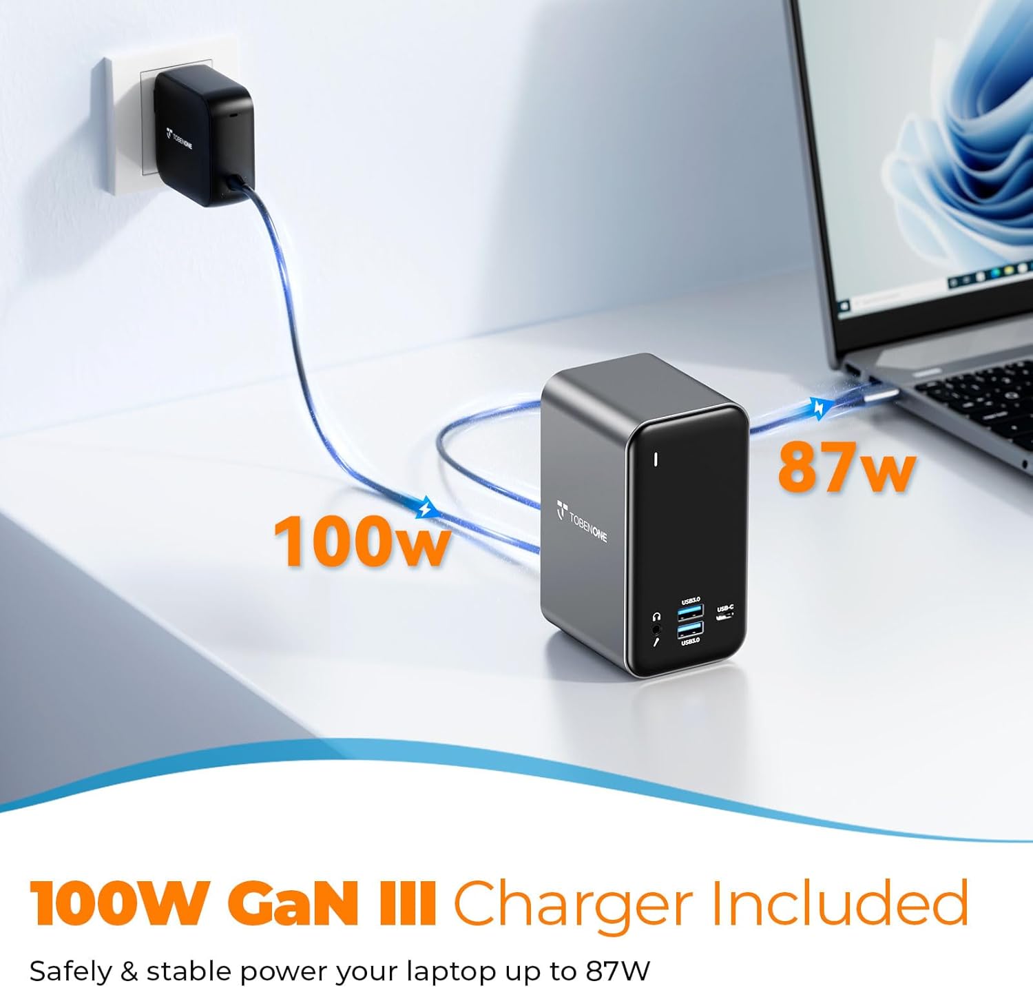 TobenONE Laptop Docking Station with 2 HDMI/DP, Docking Station Dual Monitor with Power Supply 100W, 7 USB-C/A Ports,Ethernet,Compatible for Thunderbolt 4/3 Windows/Dell/HP/Lenovo