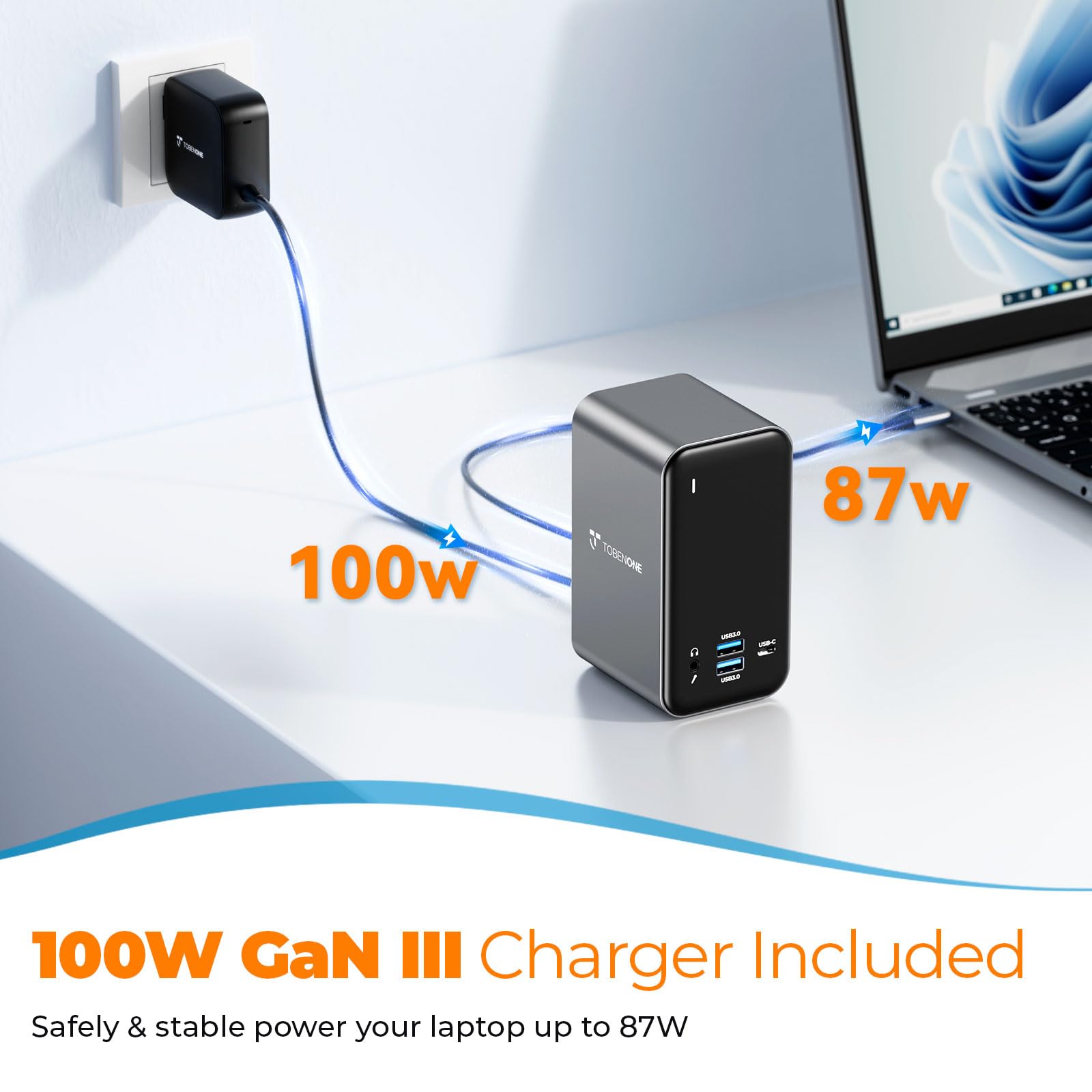 TobenONE Laptop Docking Station with 2 HDMI/DP, Docking Station 3 Monitors with Power Supply 100W, 7 USB-C/A Ports,Ethernet,Compatible for Thunderbolt 4/3 Windows/Dell/HP/Lenovo — view 6