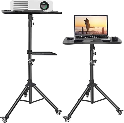PPH-Sisy Soporte de proyector multifuncional con ruedas, altura ajustable de 31 a 48 pulgadas, soporte de trípode para laptop con soporte de