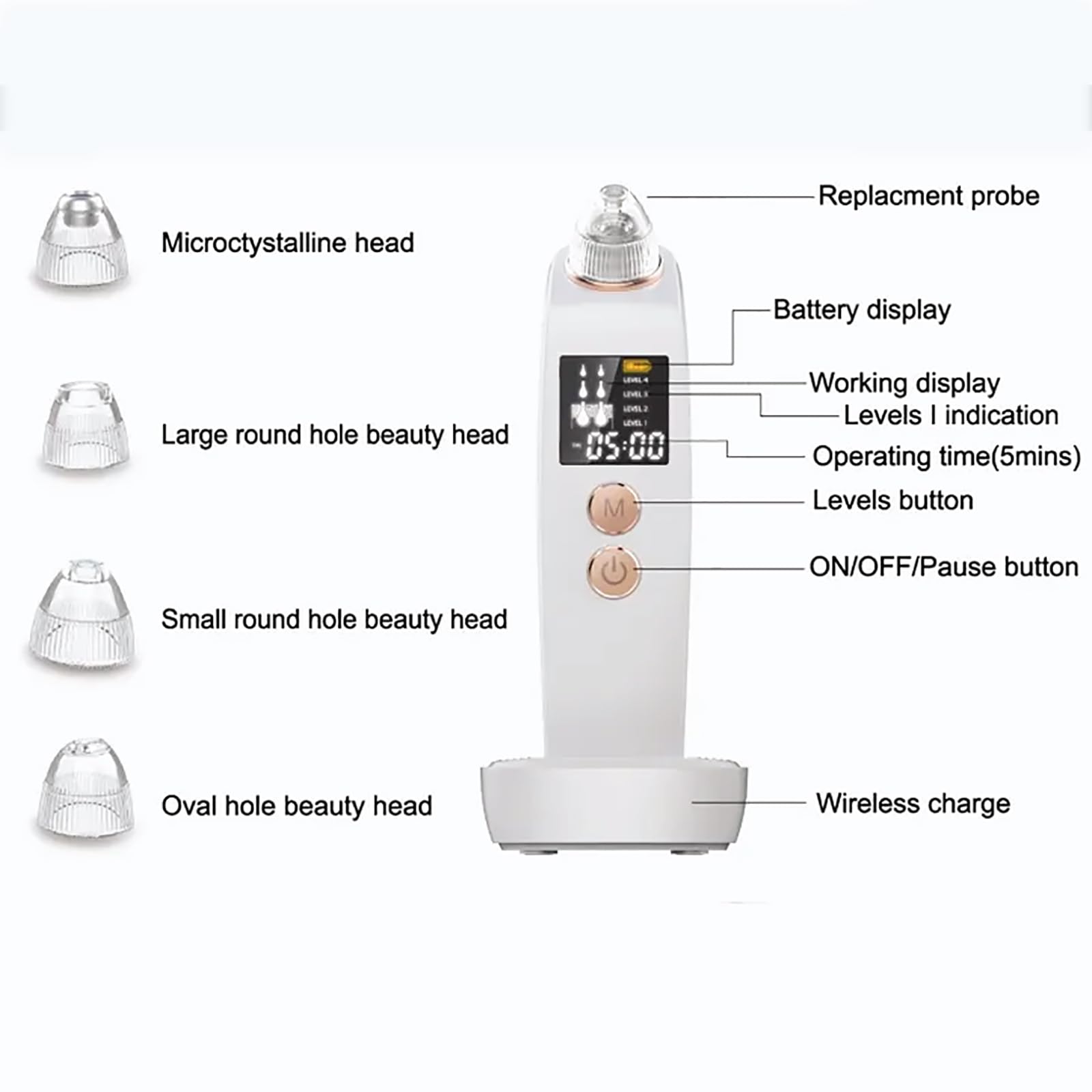 Estrattore Di Punti Neri, Strumento Per Punti Neri Con Fotocamera HD Da 30 W, Aspiratore Per Pori Per Rimozione Punti Neri, Connessione Con Smartphone/4 Potenza Di Aspirazione/4 Sonde,per Salon