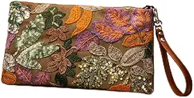 Bolsa Tipo Carteira Feminina Floral Bordada Fibra Artesanal