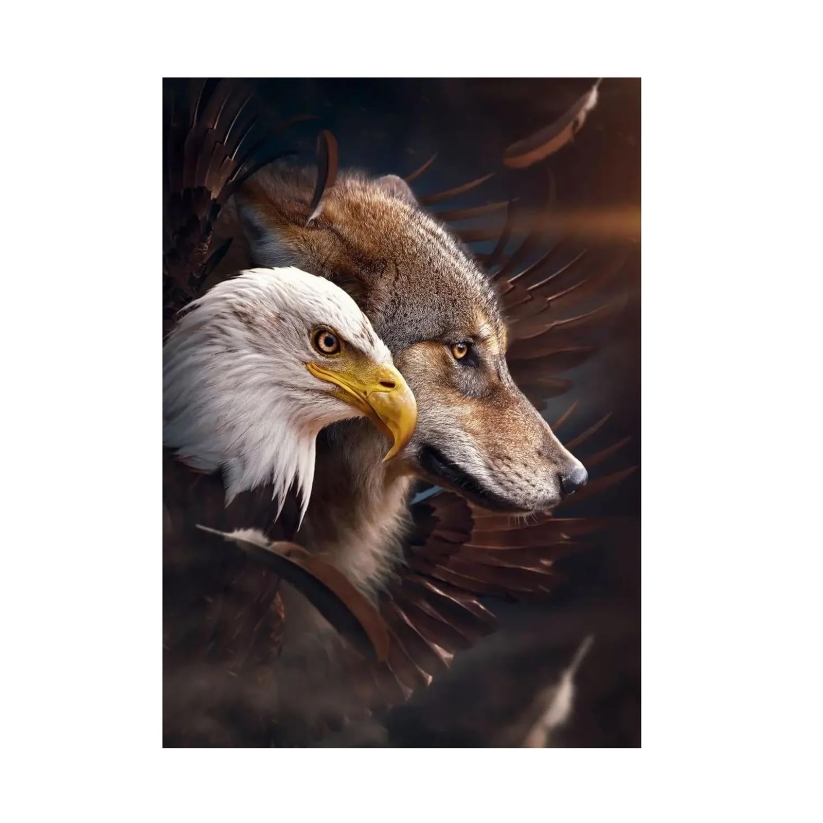 Tableau aigle et loup abstrait sur toile pour habiller un mur vide 50x70