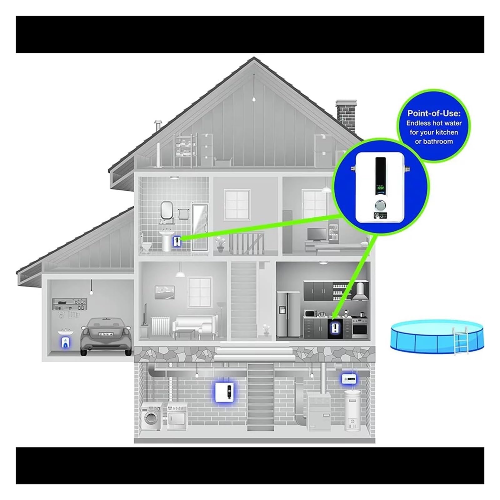 Scaldabagno Elettrico, Scaldabagno Elettrico Senza Serbatoio da 11 KW, Scaldabagno Istantaneo Senza Serbatoio