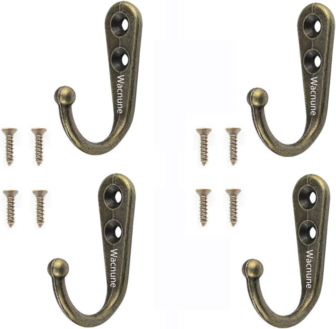 4 PCS Wall Mounted Hooks Coat Hooks Retro for Hanging Towel Clothes Hat Metal Hook for in Bedroom Bathroom Kitchen Cupboard,with 8 Pcs Screws-Bronze