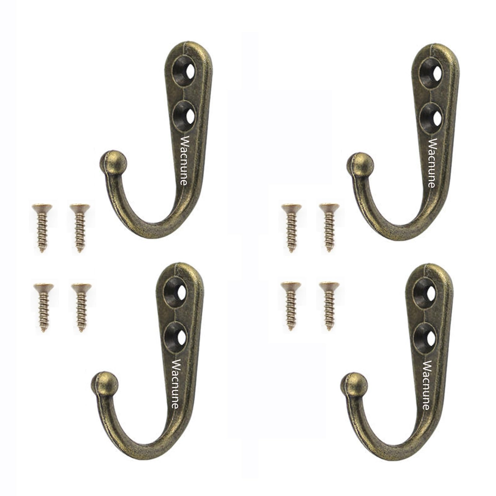4 PCS Wall Mounted Hooks Coat Hooks Retro for Hanging Towel Clothes Hat Metal Hook for in Bedroom Bathroom Kitchen Cupboard,with 8 Pcs Screws-Bronze