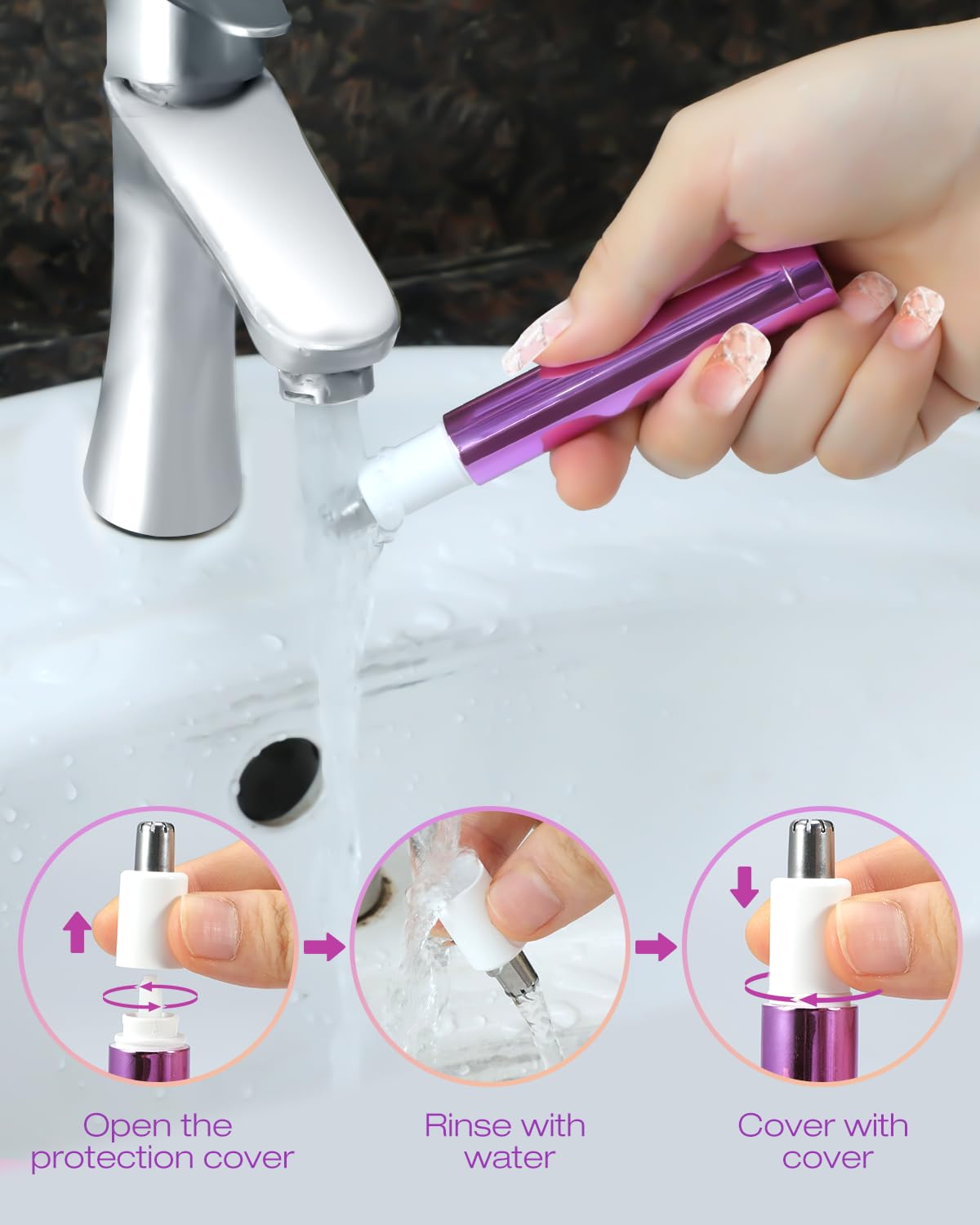 Painless Nose Hair Trimmer for Women Rechargeable 2025 Upgrade Nose Trimmer Ladies Noses Hair Trimmer Dual Edge Blades with IPX7 Waterproof,Powerful Motor,Easy Cleansing,Purple - Image 4