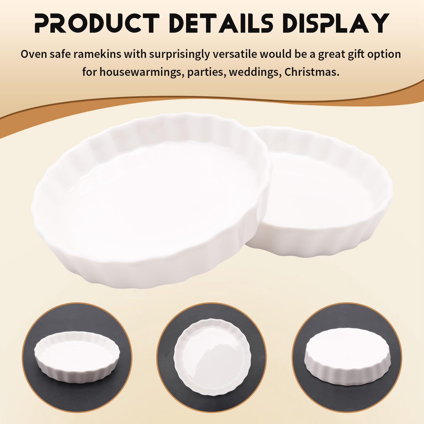 Ramequins à Crème Brûlée de 5 Oz, Plats à Quiche Cannelés Ronds, Moule à, Ramequins Allant au Four pour la Cuisson, Soufflé, Ramequins, Paquet de 6
