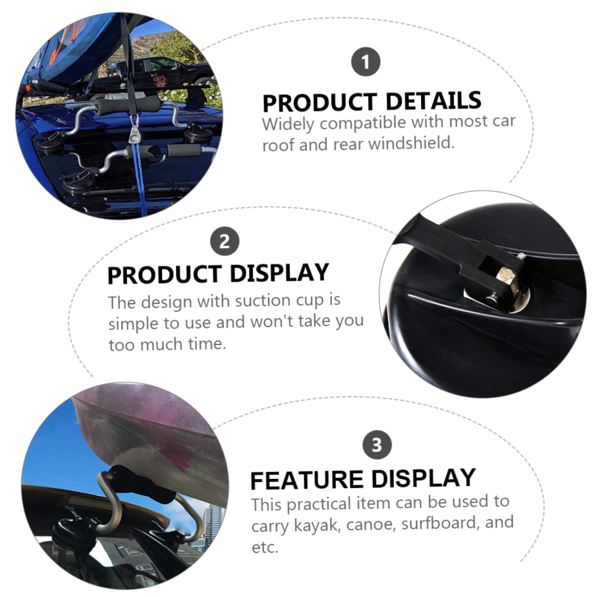 Toyvian Boat Roller Load Assist for Kayak Canoe Roof Mount Heavy Duty Suction Cup Support Easy One Person Loading Tool Compatible with Vehicles Capacity