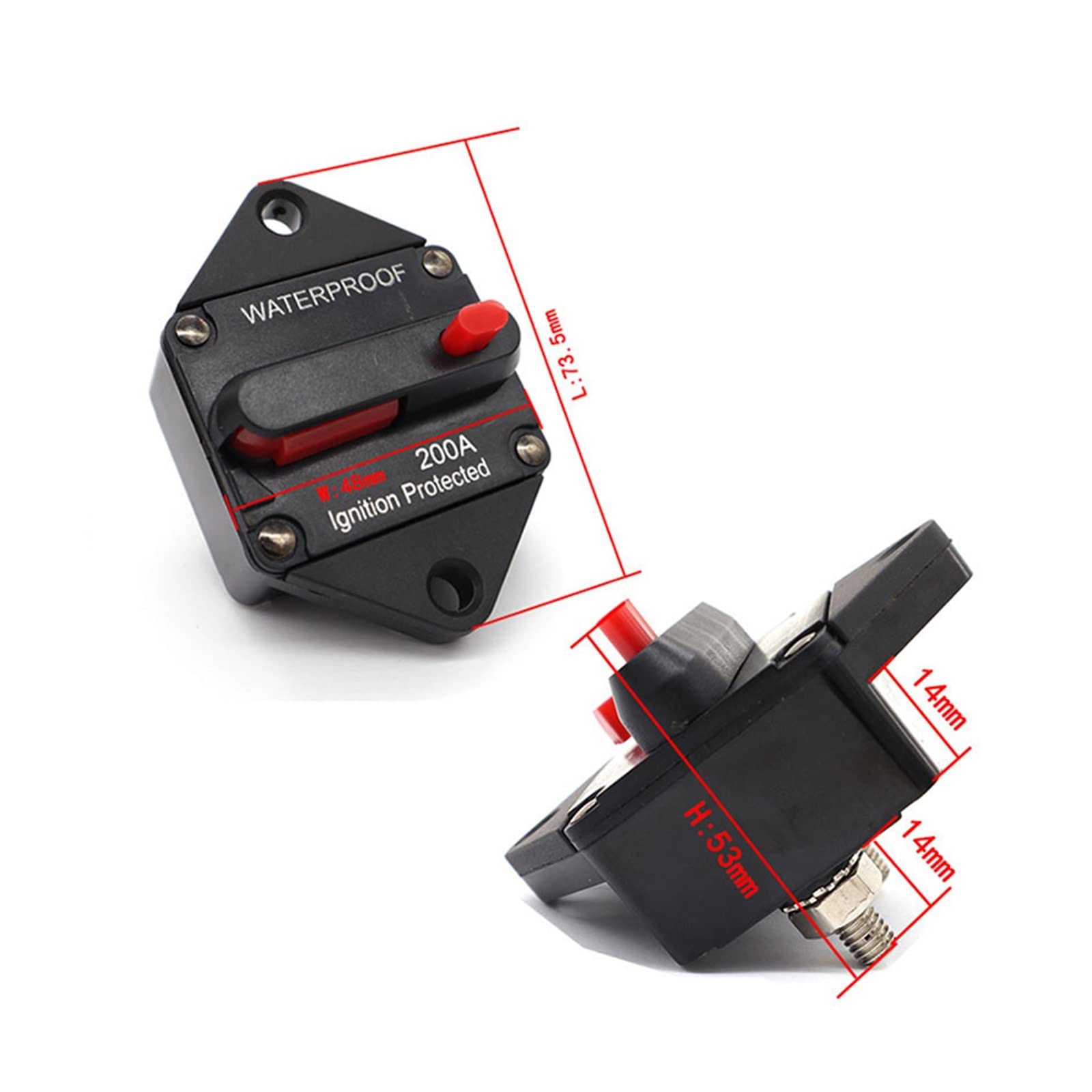 Disjoncteur d'amplificateur Audio de Voiture 20-200 A 12 V 48 V, Porte-fusible, Adaptateur de fusible de Remise à Neuf d'amplificateur stéréo avec Bouton de réinitialisation Manuelle(60A)