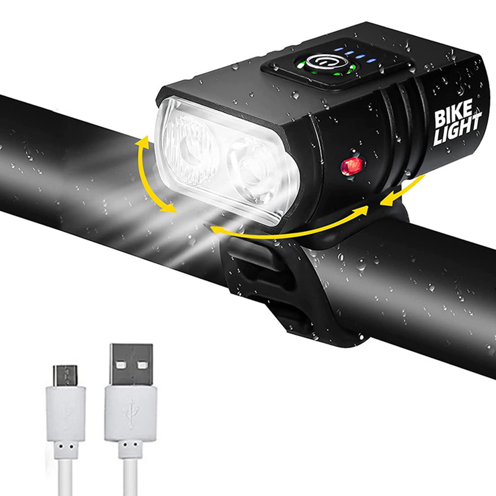 Bike Lights, Front Bike Light, USB Rechargeable Super Bright Bicycle Lights, IPX5 Waterproof Mountain Bike Lights, Easy Mount LED Cycle Lights for Road, Mountain, Night Riding