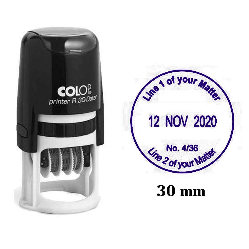 Self Inking COLOP R30 Round Custom Rubber Stamp With Date Personalized Office Stamper - Dater Stamp - Violet Ink