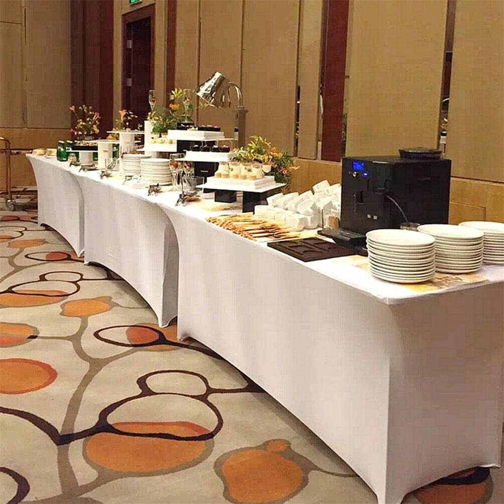 Pomp Stretch White 6 Foot Spandex Tablecloth (2 Pack) | Wrinkle + Stain Resistant Easy Care Premium Fabric | Fits 6FT Rectangle Table