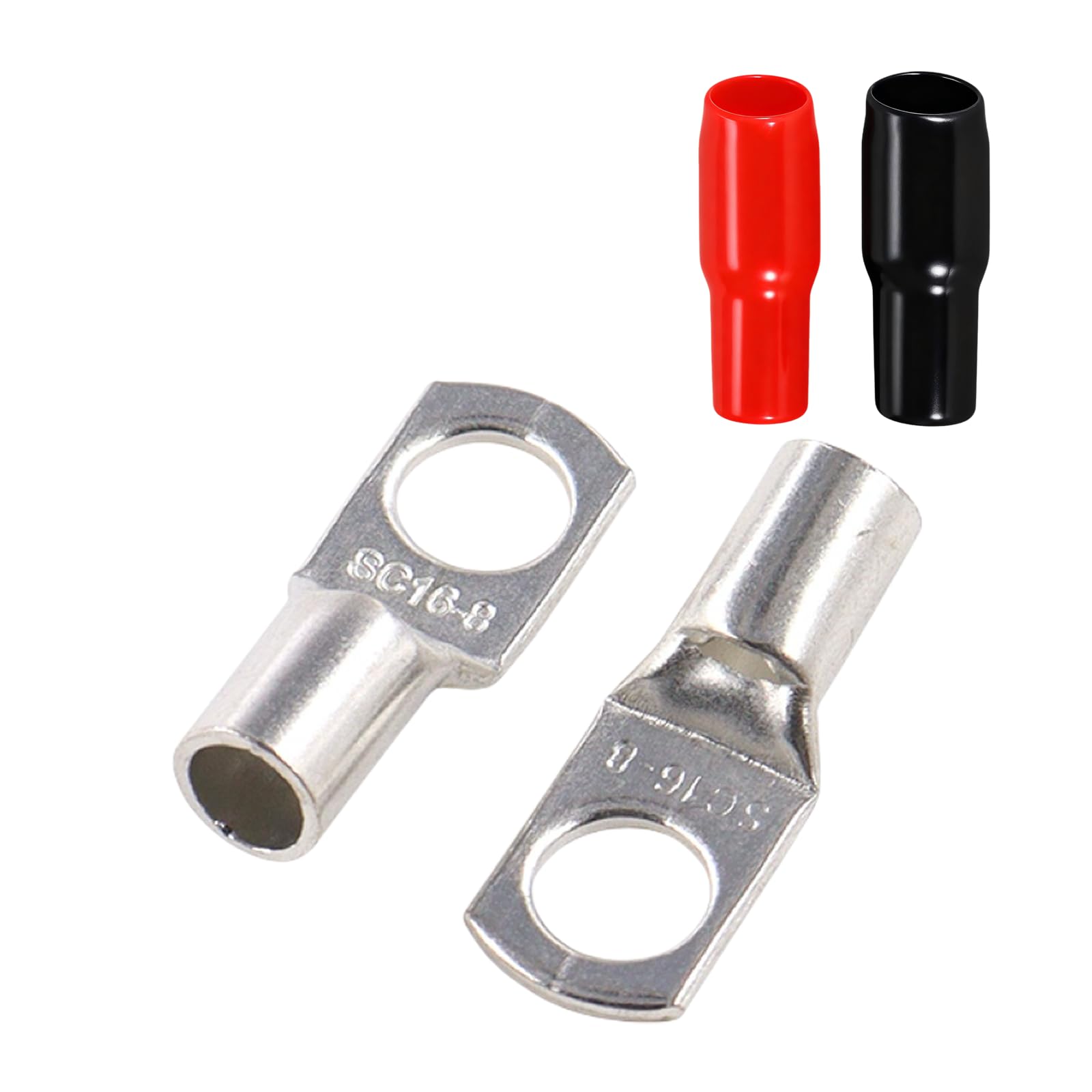 Joyelec Sc16-8H 28Set Sc16-8 Tinned Copper 16Mm² Cable Lugs M8 Battery Sc Bolt Hole Ring Crimp Terminals Connectors For Electric, Auto, Boat, Car,Battery Cable Ends Lugs, With Insulating Covers
